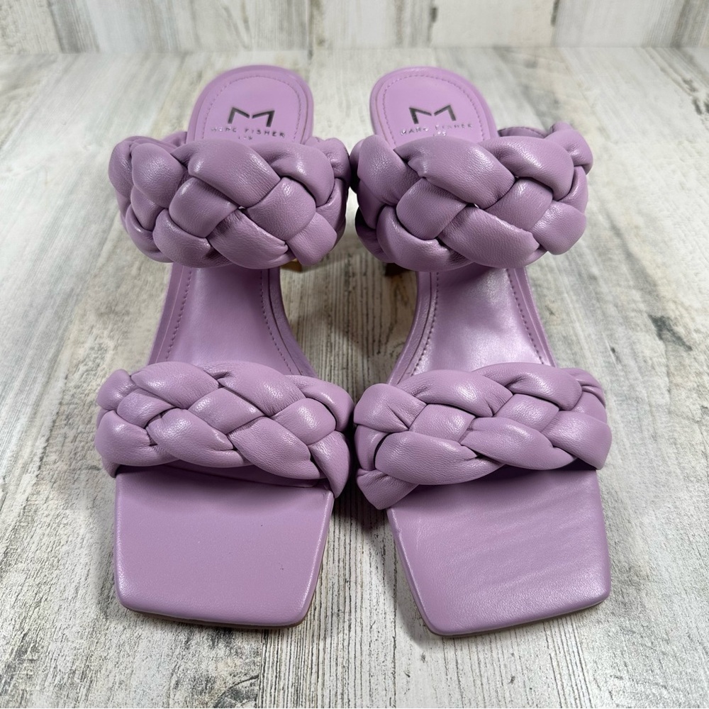 Marc Fisher Heeled Sandals Women's 8 Lilac Purple Braided Leather Hammy - Picture 3 of 7